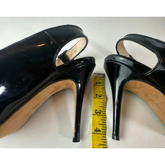 Manolo Blahnik Black Patent Leather Slingback Pump Peep Toe High Heels 38 US 8 - Picture 15 of 16